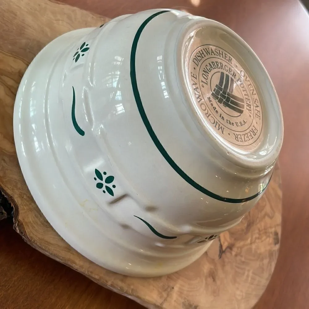 Longaberger Pottery Woven Traditions Heritage Green Mixing Bowl